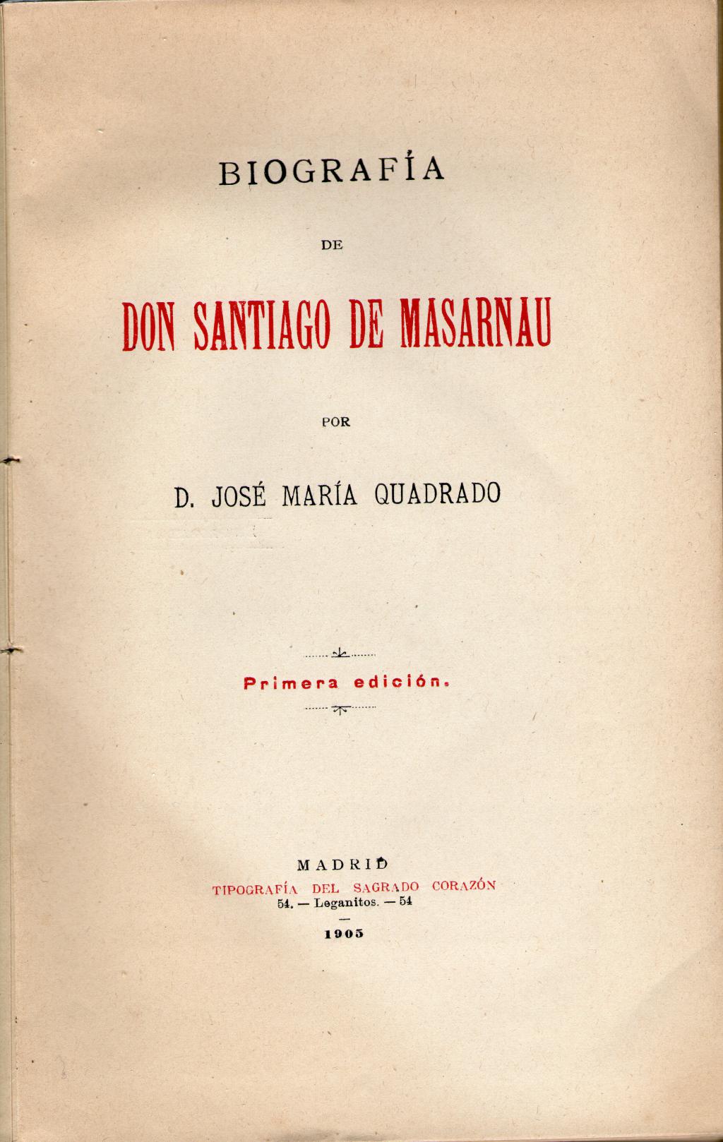 Coberta de Biografia de don Santiago de Masarnau